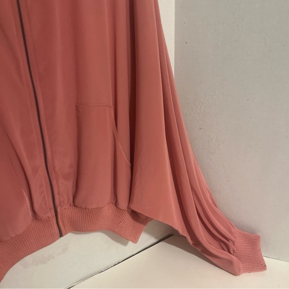 St. John Silk Full Zip Collared Bat Wing Bomber Jacket  Cardigan Mauve Size XL. - Picture 2 of 16